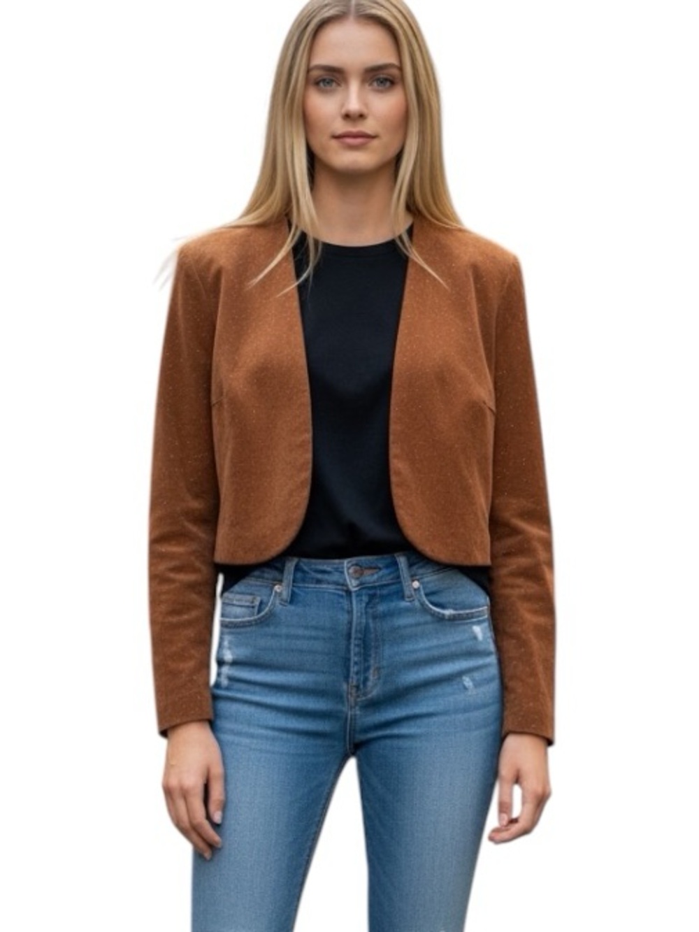 Vintage LAUNDRY by SHELLI SEGAL 90s USA Brown Glitter Short Crop Jacket 2